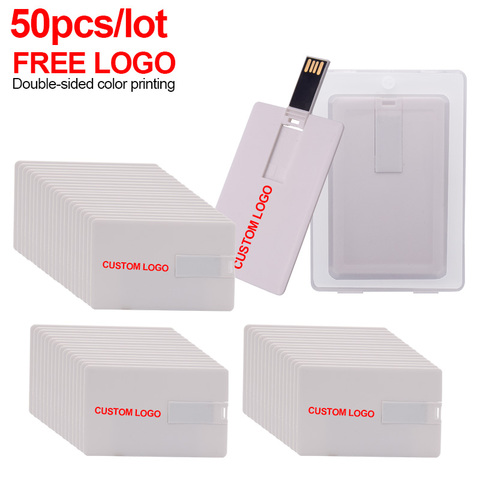 50pcs/lot Logo Customized Credit Card 16GB 32GB 64GB USB Flash Drive USB 2.0 Pendrive 4GB 8GB Memory Stick Pen Drive for Gifts ► Photo 1/6