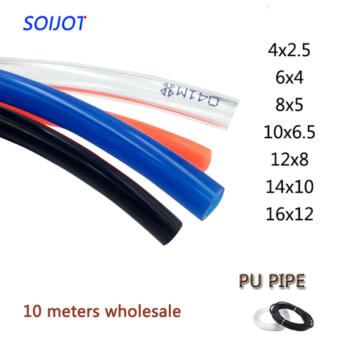 10m pneumatic hose pu pipe 4 * 2.5 mm 6 * 4 mm 8 * 5 mm 10 * 6.5 mm 12 * 8 14 * 10 mm 16 * 12 mm air tube compressor hose ► Photo 1/6