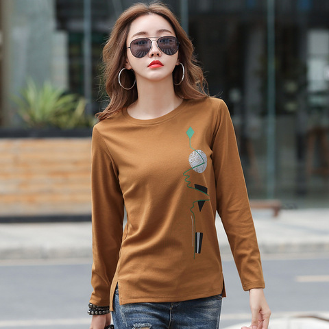 shintimes Plus Size Print Cotton T Shirt Women Korean Clothes 2022 Autumn T-Shirt Womens Long Sleeve Woman Tops Tee Shirt Femme ► Photo 1/6