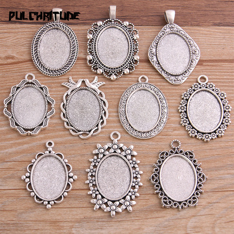 10pcs 18*25mm Inner Size 10 Style Antique Silver color Metal Alloy Simple Oval Cabochon Pendant Setting Jewelry Findings ► Photo 1/6