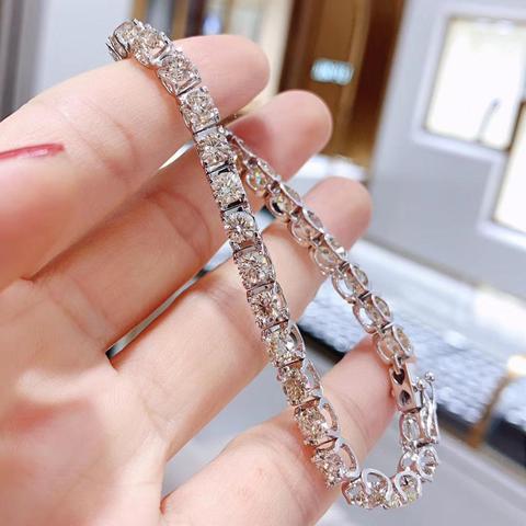 Trendy Style Solid 18k Yellow White Gold 11ct IJ Color VS Real Diamond Bracelet For Women Test Positive ► Photo 1/1