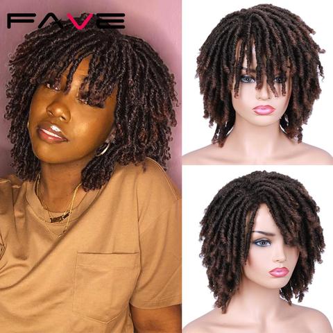 FAVE Dreadlock Curly Wig Short Twist Natural Black /1b 30 Ombre Brown For Black Women and Men Afro Curly Synthetic Hair Party ► Photo 1/6