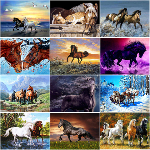 5D DIY Diamond Painting Animal Horse Cross Stitch Kit Full Drill Square  Embroidery Mosaic Art Picture of Rhinestones Decor Gift