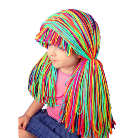 BomHCS Cute Kids Wig Hat Winter Warm 100% Handmade Crochet Knitted Beanie Cap Birthday Gift for Fun ► Photo 1/6