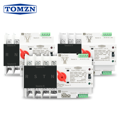 Din Rail 2P 4P ATS Dual Power Automatic Transfer Switch Electrical Selector Switches Uninterrupted Power 63A 100A 125A TOMZN ► Photo 1/6
