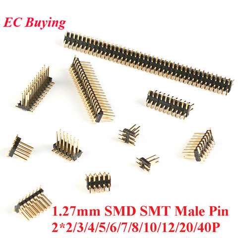 10pcs 1.27mm Pitch Double Row Pin SMD SMT Male Pin 2*2/3/4/5/6/7/8/10/12/20/40P Header Strip Connector Connectors ► Photo 1/6