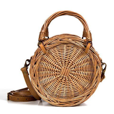 REREKAXI Round Wicker Women's Handbag Handmade Beach Straw Bag Female Shoulder Messenger Bags Rattan Weaving Tote Crossbody Bag ► Photo 1/6