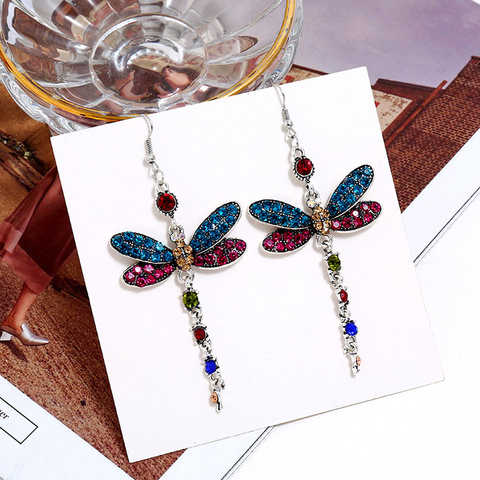 Retro Earring 2022 Creative Fashion Inlaid Multicolor Zircon Dragonfly Shape Earrings ► Photo 1/5