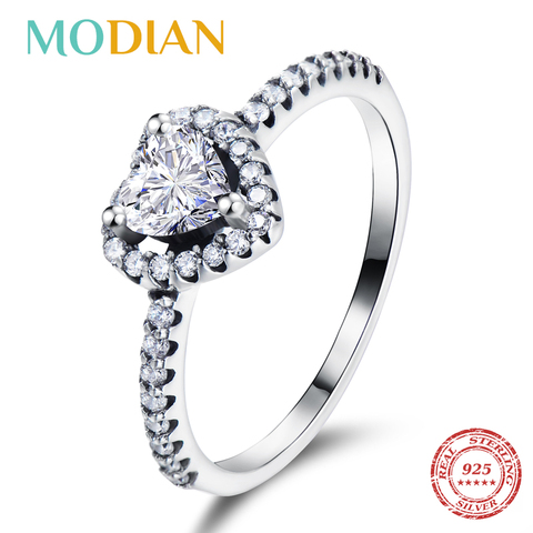 Modian Exquisite 925 Sterling Silver Vintage Hearts AAA Clear CZ Finger Rings for Women Luxury Wedding Statement Jewelry Bijoux ► Photo 1/5