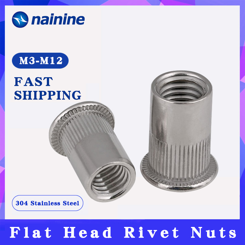 5-50pcs Metric M3 M4 M5 M6 M8 M10 M12 304 Stainless Steel Flat Rivet Nut Rivnut 