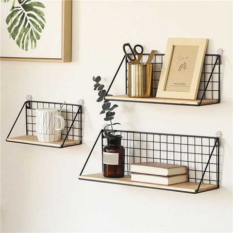 Wooden Iron Wall Shelf Wall Mounted Storage Rack Organization For Kitchen Bedroom Home Decor Kid Room DIY Wall Decoration Holder ► Photo 1/6