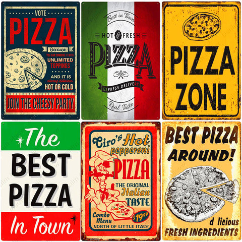 Pizza Zone Plaque Great Food Vintage Metal Sign Pub Bar Home Decoration Best Homemade Poster Italian Pizza Wall Art Plate N374 ► Photo 1/6