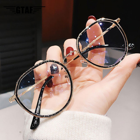 -1.0 -1.5 -2.0 -2.5 -3.0 to -6.0 Women Men Fashion Round Myopia Glasses Oversized Eyeglasses Frames Students Metal Clear Glasses ► Photo 1/6