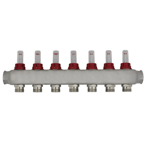 Stainless steel Water Distribution Manifold with Flow for Underfloor Heating System(2-11 port) 1