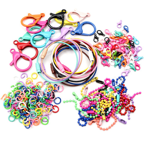 New Fashion Multi-colors Mixed Alloy Open Rings Lobster Clasp Hooks Ball Chains DIY Jewelry Making Findings Supplies ► Photo 1/6