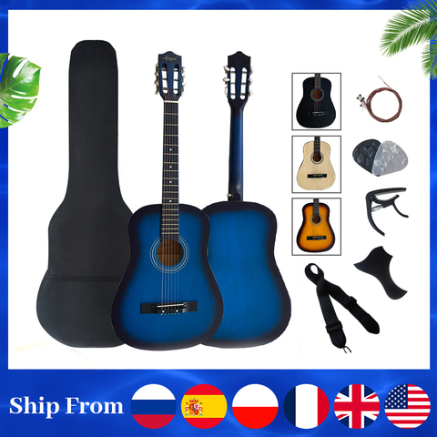 Full Pack 38 inch Beginner Colour Basswood 6 steel string Acoustic Guitar Music Instrument with free Bag string capo strap pick ► Photo 1/6
