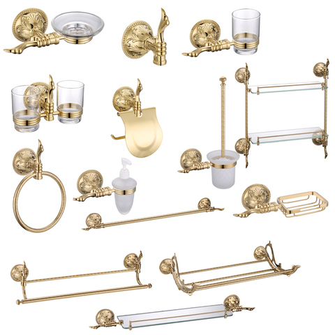 Gold Luxury Bathroom Hardware Set European-Style Classical Gold-Plated Towel Rack Antique Varved Bathroom Accessories Set ► Photo 1/4