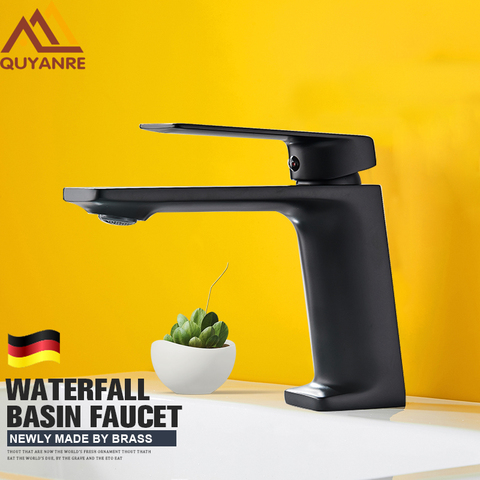 Quyanre Matte Black Basin Faucet Bathroom Washbasin Water Crane Mixer Tap Waterfall Basin Mixer Tap Single Handle Sink Faucet ► Photo 1/6