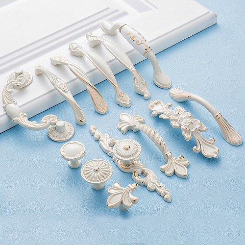 Lvory Handle European Style Kitchen Cabine Knobs And Handles Furniture Drawer Door White Dresser Wardrobe Pulls Hardware ► Photo 1/6