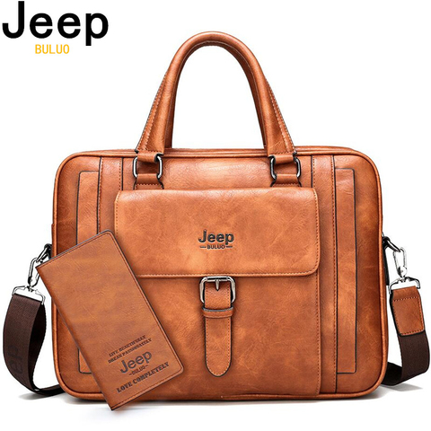 JEEP BULUO Brand Business Handbag Male Shoulder Travel Bags Big Size Men Briefcase Bags Split Leather New ► Photo 1/6