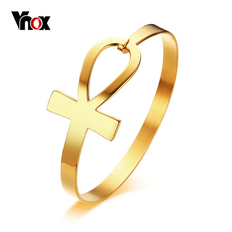 Vnox Ankh Cross Bracelet for Women Stainless Steel Key of Life Bangle Bracelet Female Egypt Religious Jewelry 2.3