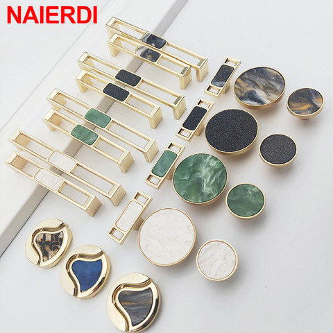 NAIERDI Black Green Gemstone Cabinet Handle Zinc Alloy Gold Furniture Handle Wardrobe Dresser Drawer Knobs Kitchen Cupboard ► Photo 1/6