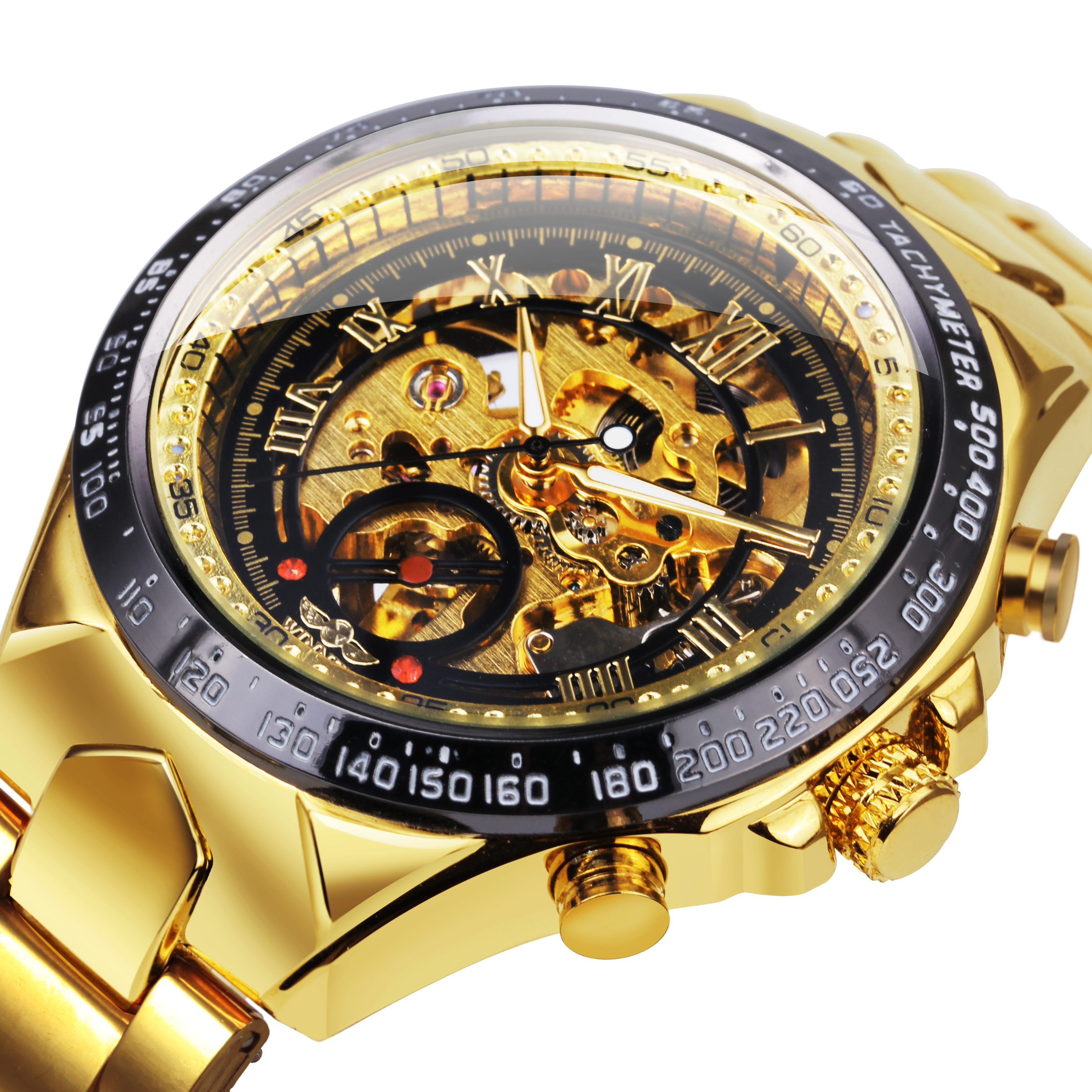 WINNER Automatic Mechanical Wristwatch Men Gold Male Top Luxury Brand Skeleton Watch Full Stainless Steel Big reloj hombre - Price history & Review | AliExpress Seller - Time Master | Alitools.io