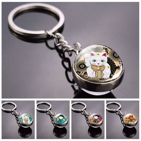 Japanese Lucky Cat Keychain Japanese Doll Picture Glass Ball Key Chain Lucky Jewelry for Men for Women Christmas Gifts for Kids ► Photo 1/6
