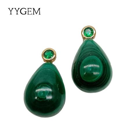 YYGEM Natural Green Malachite Teardrop Green Cubic Zirconia Pave Stud Earrings classic style for women ► Photo 1/6