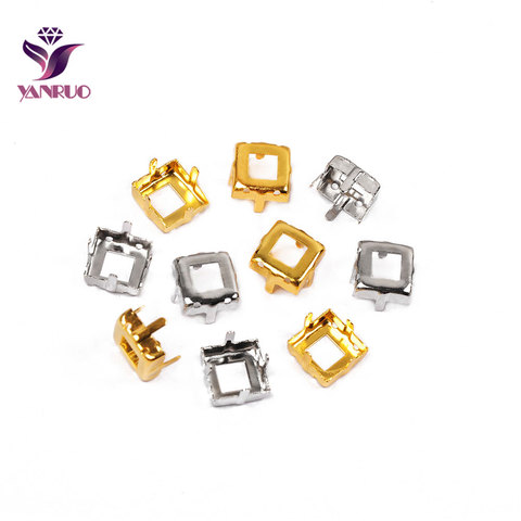 YANRUO 4428 4447 Square Copper K9 Empty Claw Settings for Fancy Stones Silver Gold Firmly Set Pedestal ► Photo 1/5