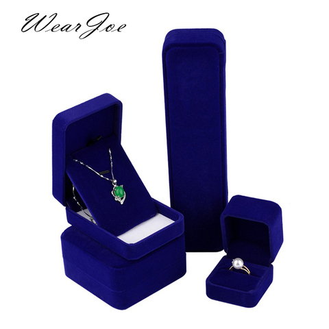 Wholesale Blue Velvet Wedding Ring Box Engagement Valentine Love Birthday Gift Jewelry Charm Bracelet Boxes Packaging Case Pouch ► Photo 1/6