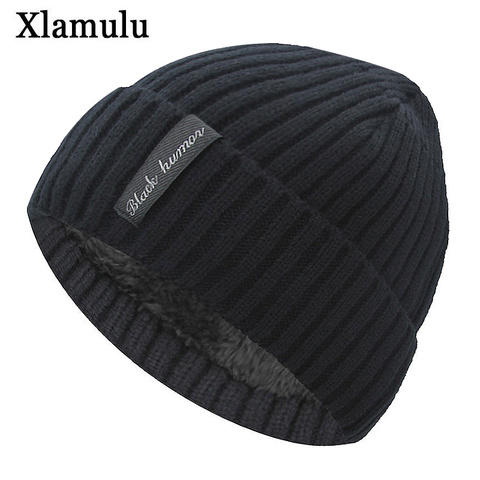 Xlamulu Fashion Men Skullies Beanies Knitted Hat Winter Hats For Women Plain Warm Male Gorros Bonnet Caps Thicken Solid Beanies ► Photo 1/6