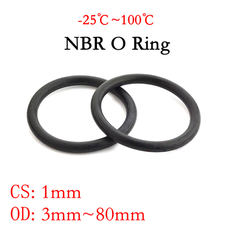 50pc NBR O Ring Seal Gasket Thickness CS 1mm OD 3~80mm Nitrile Butadiene Rubber Spacer Oil Resistance Washer Round Shape Black ► Photo 1/4