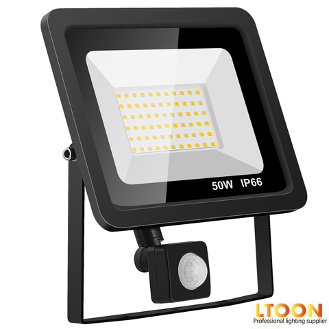 [LTOON]10W 20W 30W 50W 100W Led Flood Light With Adjustable PIR Sensor SMD 2835 Floodlights Outdoor Lighting For Street Square ► Photo 1/6