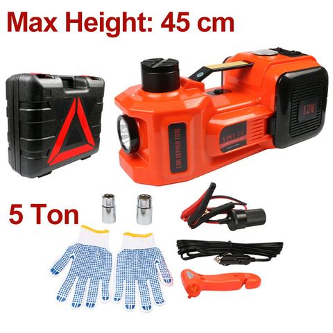 Car Jack 12V 5T 45cm 3 in 1 Electric Hydraulic Floor Rolling Jack Tire Inflator Pump LED Flashlight Safe Hammer ► Photo 1/6