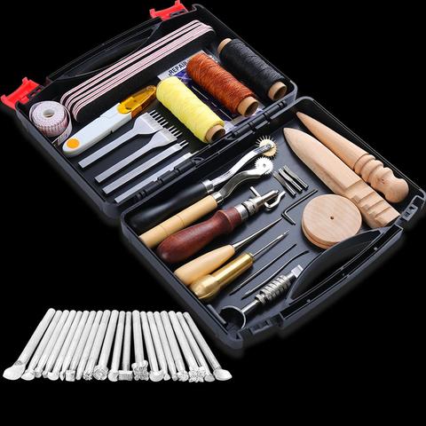 MIUSIE 50 pcs Leather Craft Tools Kit Wax Ropes Needles Hand Sewing Stitching Punching Cutting Sewing Leather Craft Making Tools ► Photo 1/6