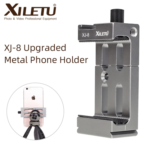 XILETU XJ-8 Tripod Head Bracket Mobile Phone Holder Clip For Phone Flashlight Microphone With Spirit level and Cold Shoe Mount ► Photo 1/6