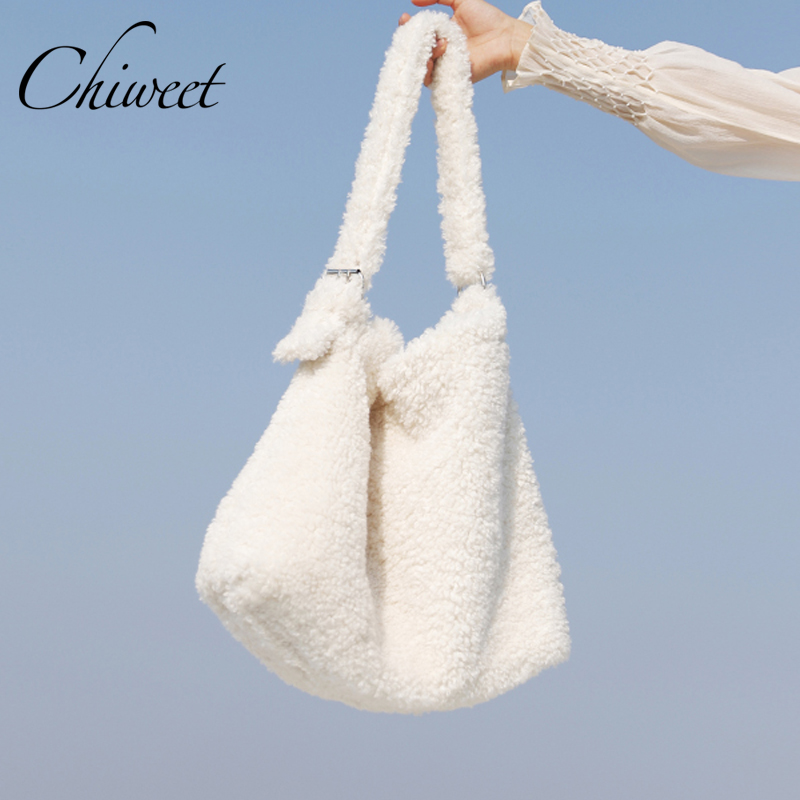 Luxury Women Winter Plush Handbags Soft Faux Fur Hand Bag Design Crossbody Bucket Bag Shoulder Messenger Bag