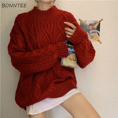 Pullovers Women Harajuku New Korean Solid Chic Spring Autumn Vintage Femme Sweaters Lady Sweaters Soft All-match O-Neck Jumpers ► Photo 1/6