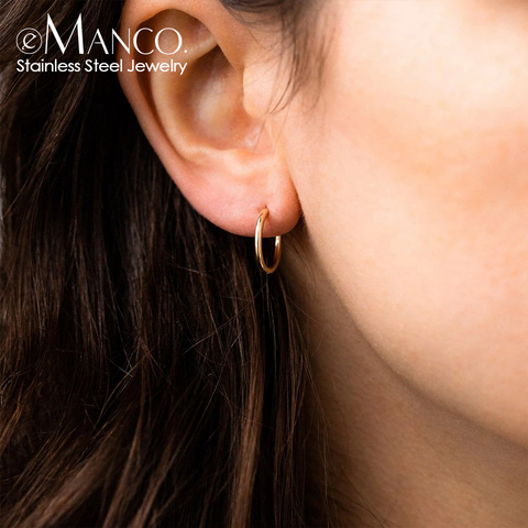 eManco 316L Stainless Steel Ear Buckle for Women Simple Classic Small Steel Earrings Stud Thin Hoops Earrings Jewelry Gift ► Photo 1/6