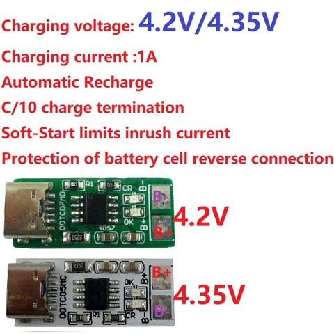 Type-C USB 5V to 4.2V 4.35V Li-ion Li-Po Lithium Battery Charger Module for 3.7V 3.8V 18650 Cell Phone Battery ► Photo 1/5