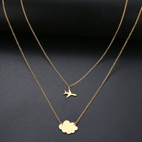 New Simple Sequins Cloud Necklace Aircraft Stars Heart Pendant Multilayer Chain Necklaces For Women Gift Stainless Steel Jewelry ► Photo 1/6