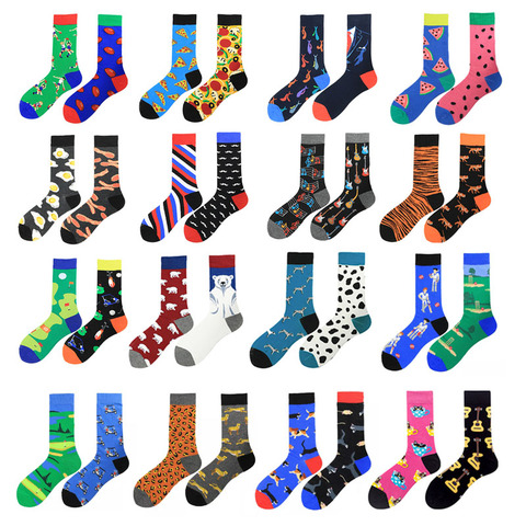 Men Combed Cotton Creative AB Happy Funny Socks food animal Pattern High Quality Skateboard Geometric Fruit Gifts Socks ► Photo 1/6