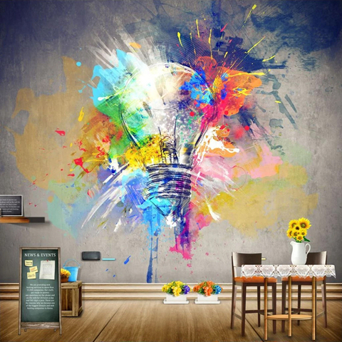 Custom 3D Photo Wallpaper Murals Creative Hand Painted Graffiti Watercolor Painting Light Bulb Mural Wall Art Papel De Parede 3D ► Photo 1/6