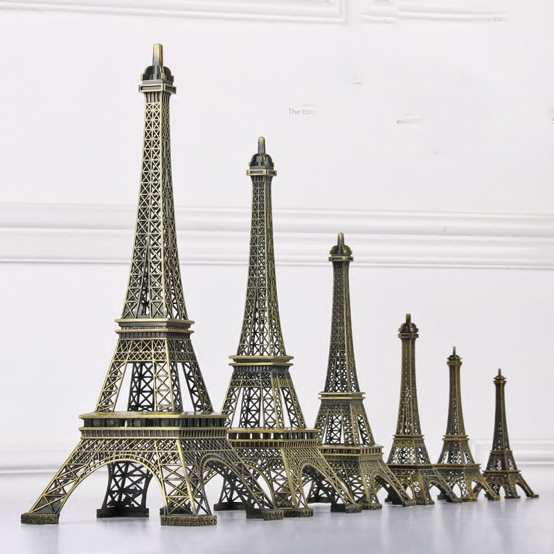 Vintage Alloy Bronze Tone Paris Eiffel Tower Figurines Statue Model Decor Gifts 