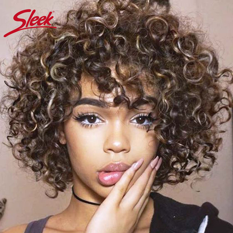 Sleek Short Human Hair Wigs 100% Remy Brazilian Curly Human Hair Wig 10 Inch Water Wave  Wig TT1B/30 Ombre Wigs For Black Women ► Photo 1/6