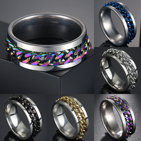 5Colors Cool Stainless Steel Rotatable Men Ring Quality Spinner Chain Punk Women Jewelry for Party Gift ► Photo 1/6