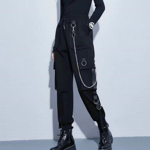 Streetwear Cargo Pants Women Casual Joggers Black High Waist Loose