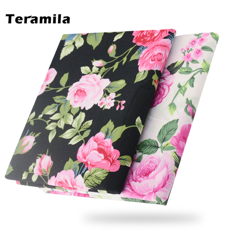 Teramila Cotton Poplin Fabric Vintage Dark Black Quilting Fat Quarter Meter Dress Crafts Printed Floral Design Patchwork ► Photo 1/6