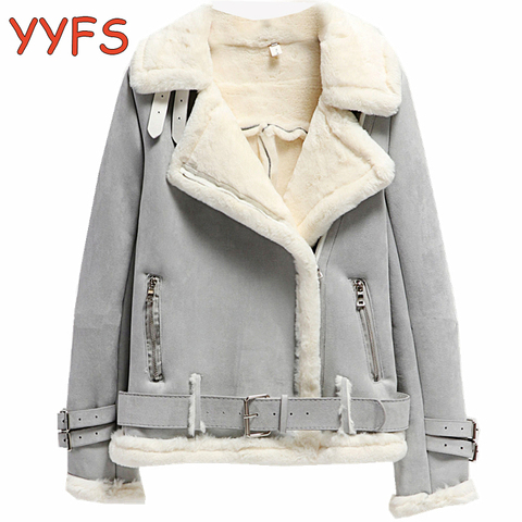 Winter Suede Jackets Women Lambs Wool Casual Jackets Thick Warm Faux PU Suede Jacket Female Oversized Motorcycle Coat Female ► Photo 1/6